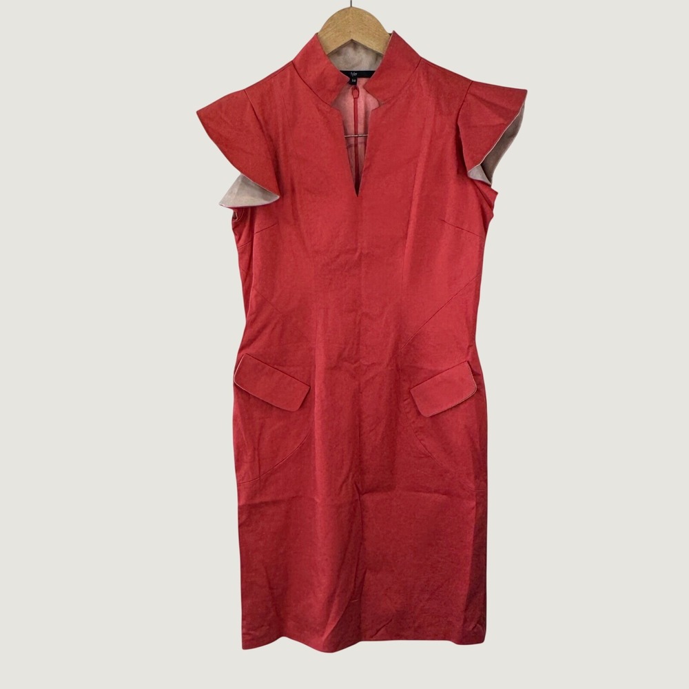Tyler Sheath Dress‎ Size 38 Coral Pink Flutter Sleeve V-Neck Minimalist Chic